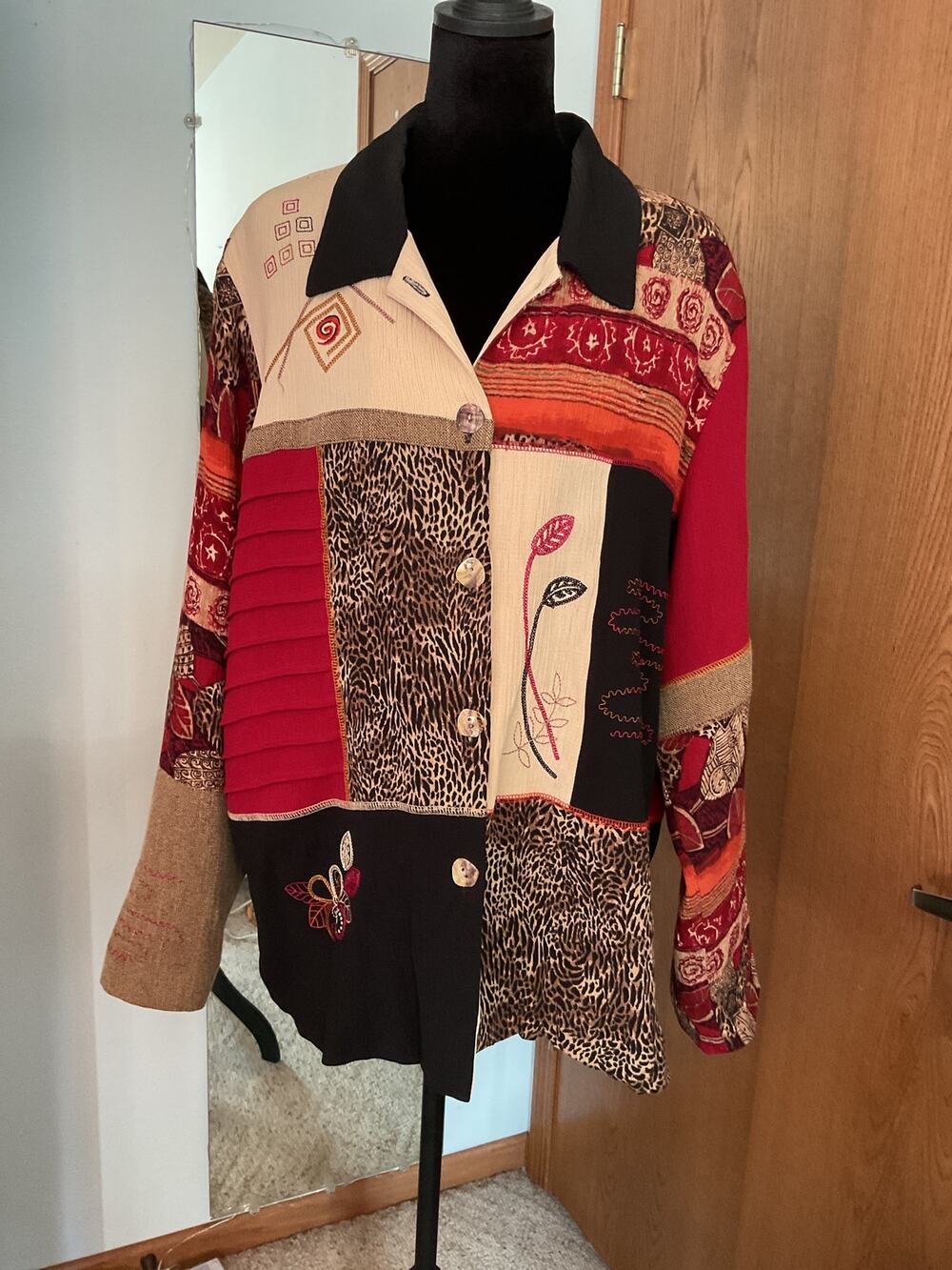 Koret Vintage Patchwork Art Wear Blazer Jacket Leopard Print Geometric Size 16W